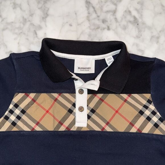 Burberry Kids Polo in Navy and Tan Check 4Y - Picture 5 of 6